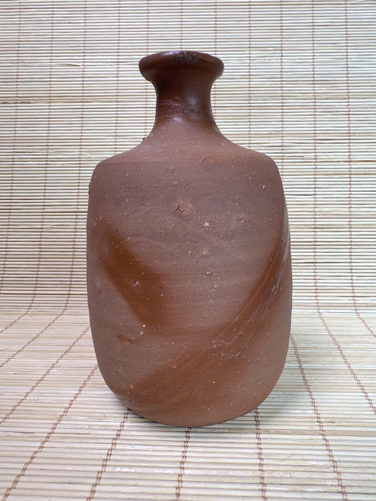 Vintage Japanese Bizen Sake Bottle Vase, Hidasuki Fire Mark, Unglazed Stoneware