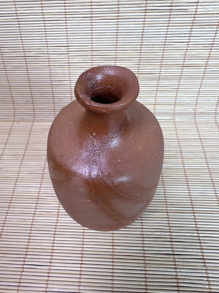 Vintage Japanese Bizen Sake Bottle Vase, Hidasuki Fire Mark, Unglazed Stoneware
