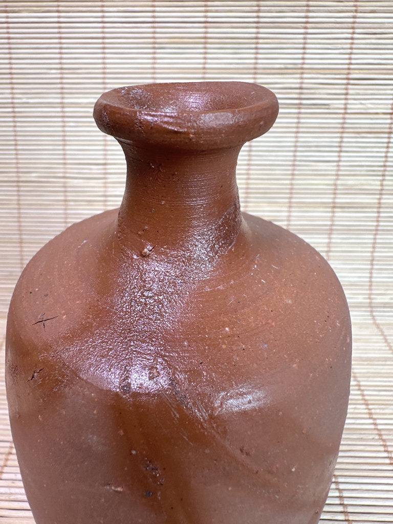 Vintage Japanese Bizen Sake Bottle Vase, Hidasuki Fire Mark, Unglazed Stoneware