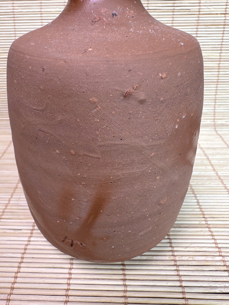 Vintage Japanese Bizen Sake Bottle Vase, Hidasuki Fire Mark, Unglazed Stoneware