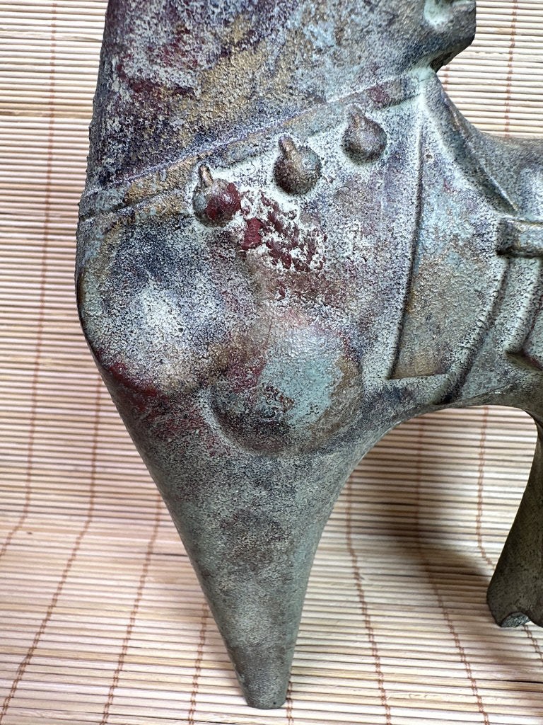 Vintage Japanese Bronze Haniwa Horse Statue, Kofun Era Style, Ancient Motif