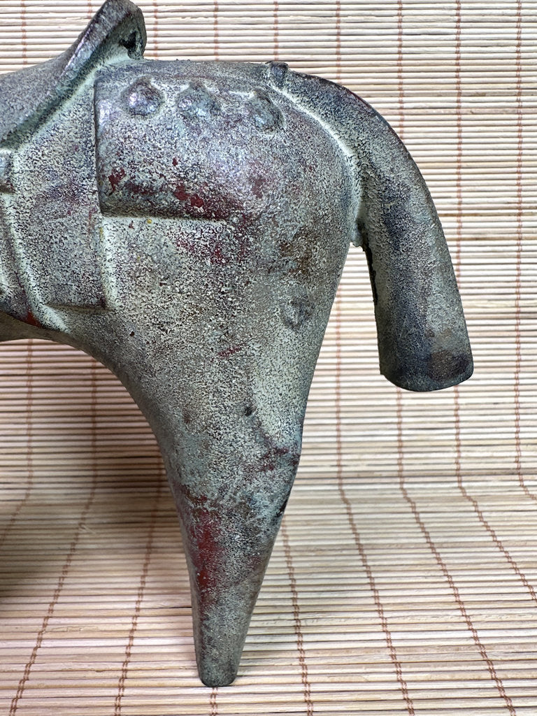 Vintage Japanese Bronze Haniwa Horse Statue, Kofun Era Style, Ancient Motif