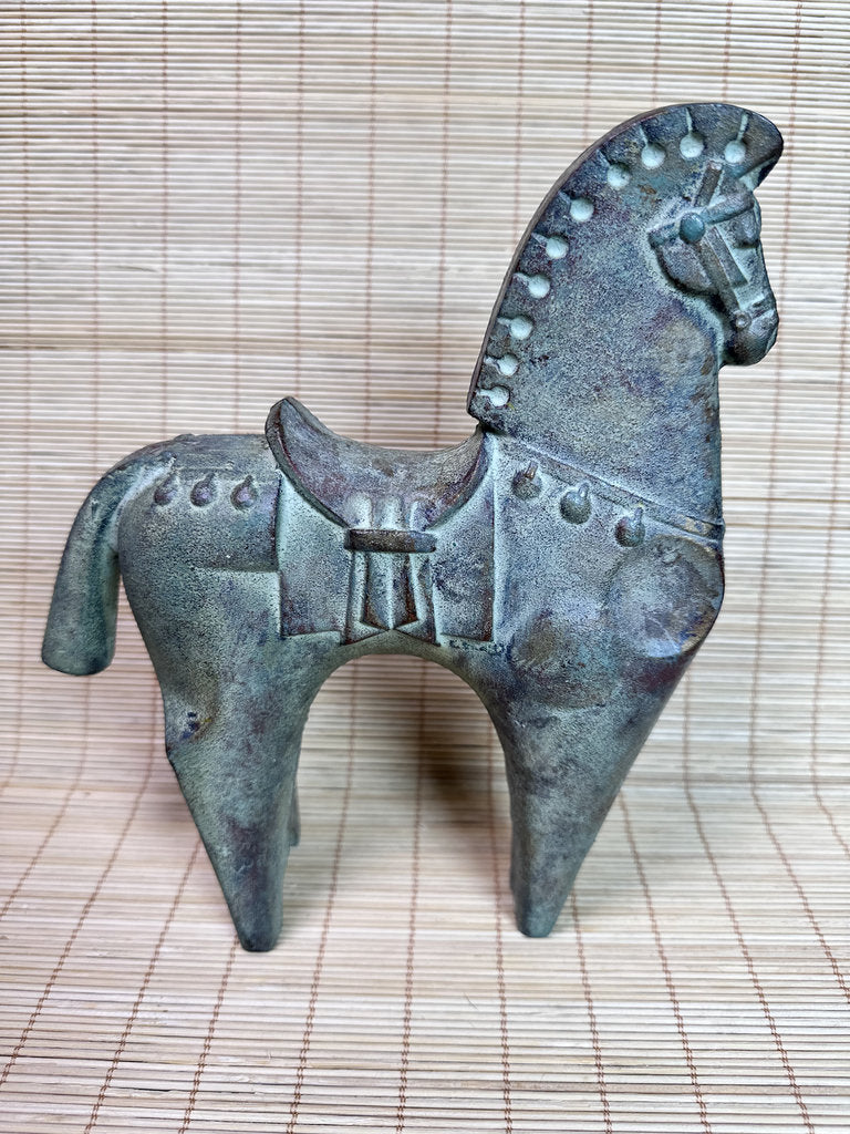 Vintage Japanese Bronze Haniwa Horse Statue, Kofun Era Style, Ancient Motif