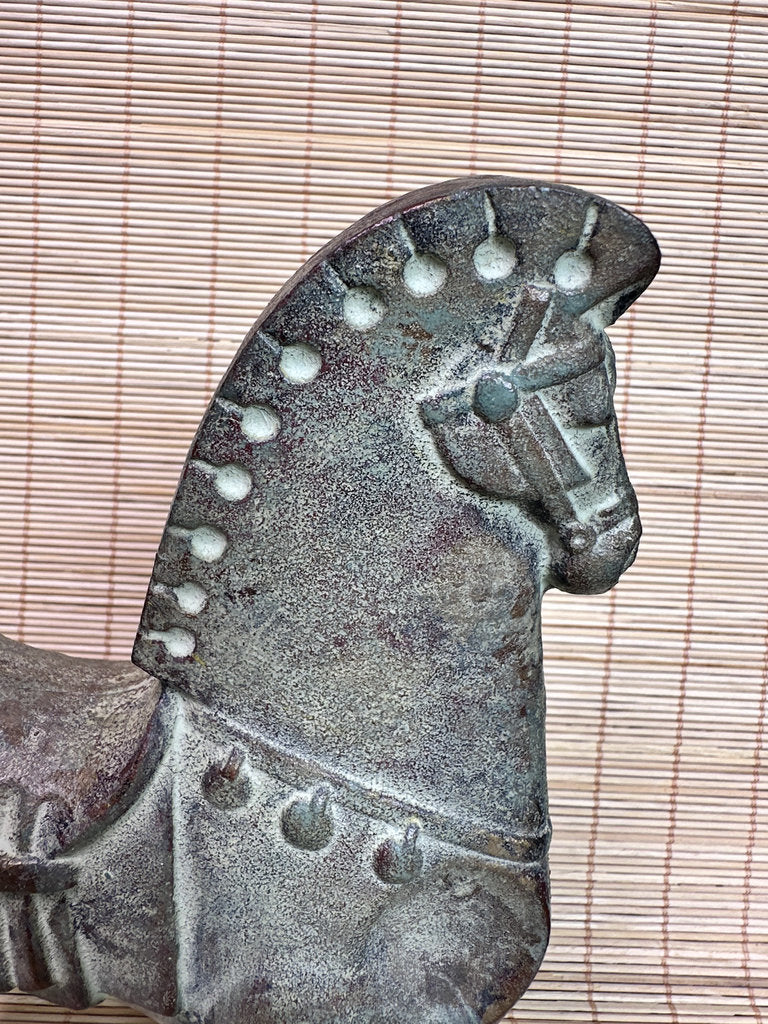 Vintage Japanese Bronze Haniwa Horse Statue, Kofun Era Style, Ancient Motif