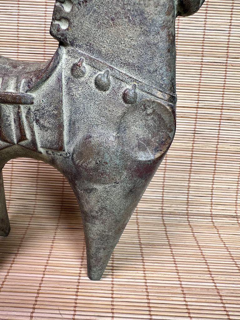 Vintage Japanese Bronze Haniwa Horse Statue, Kofun Era Style, Ancient Motif
