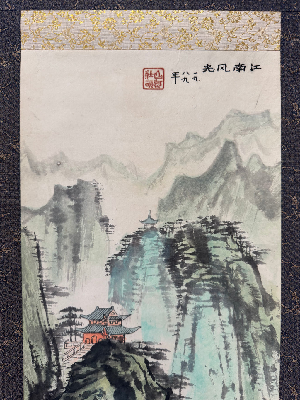 Japanese Mountain Landscape Kakemono – Hand-Painted Literati Scroll – Zen Nature Wall Art