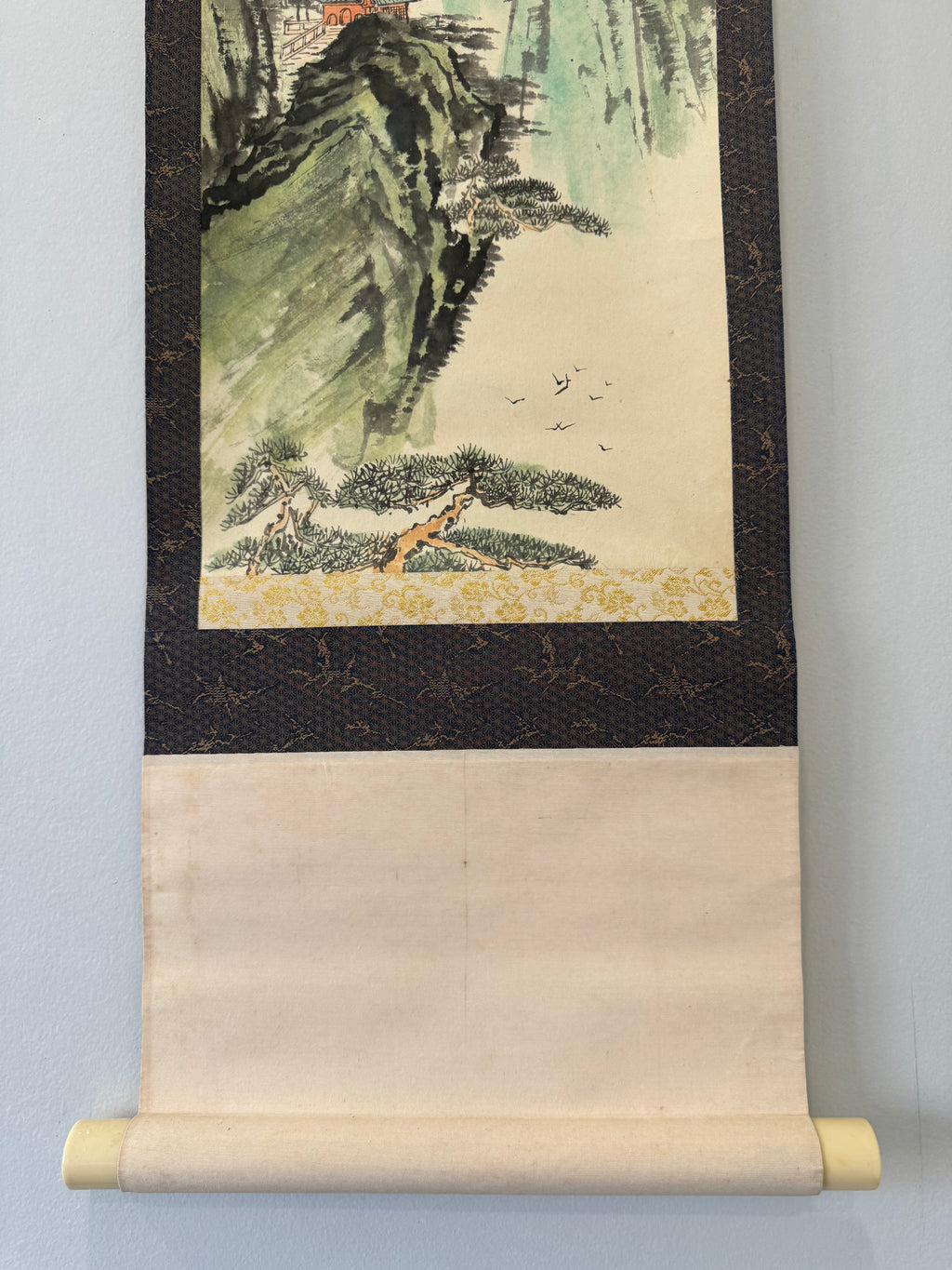 Japanese Mountain Landscape Kakemono – Hand-Painted Literati Scroll – Zen Nature Wall Art