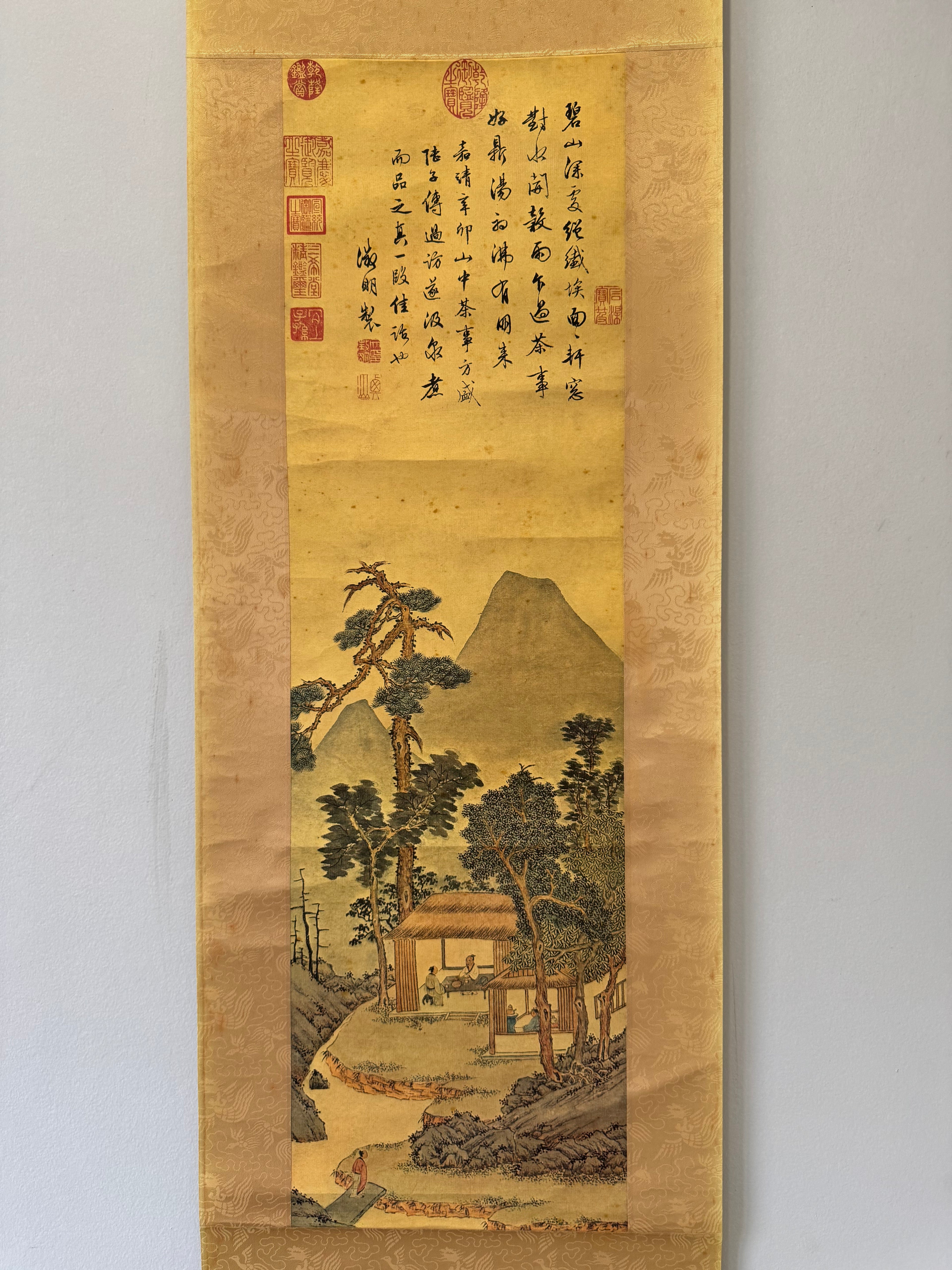 Japanese Landscape Kakemono with Calligraphy – Edo Literati Style Mountain Village Scroll
