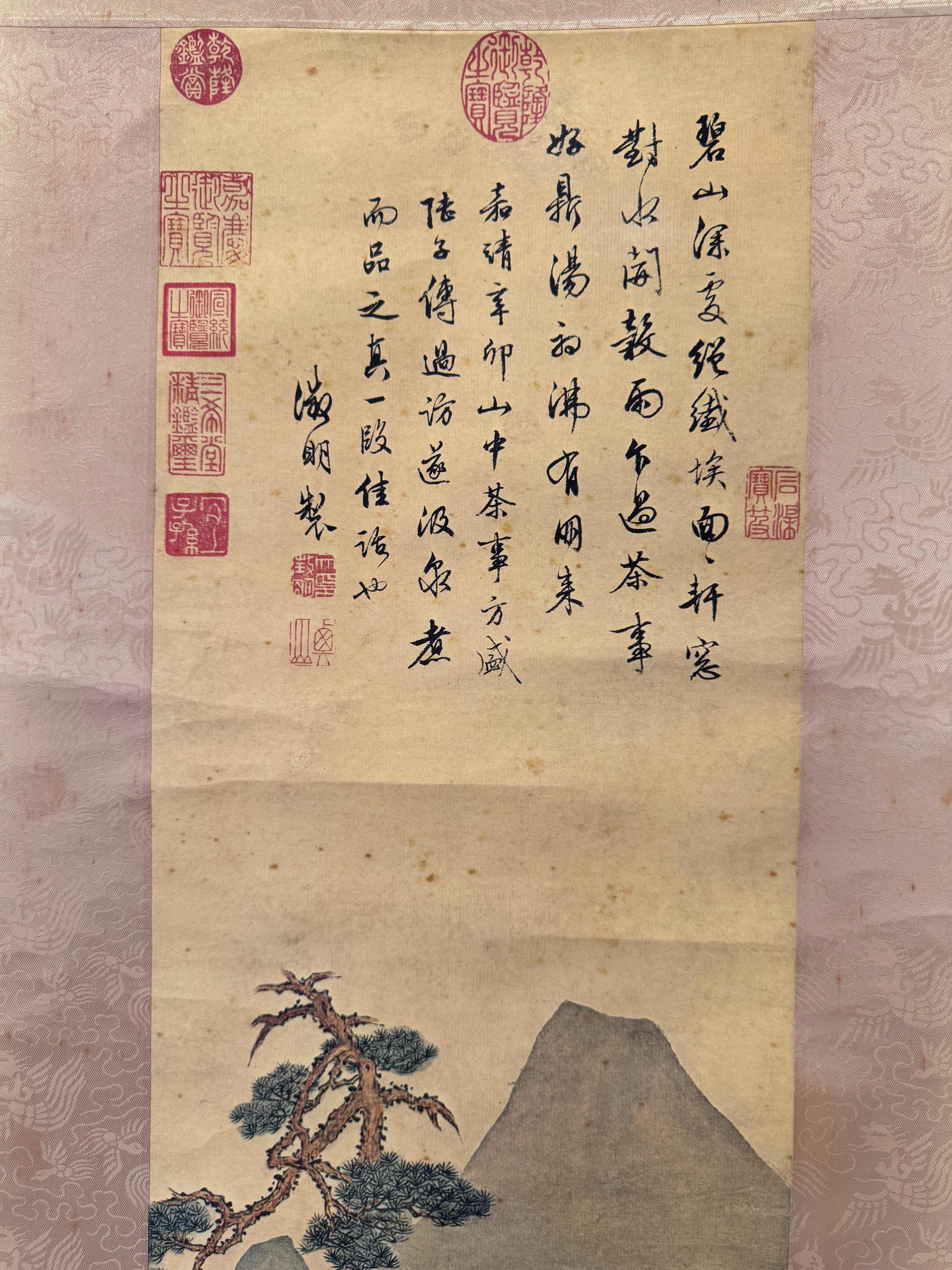 Japanese Landscape Kakemono with Calligraphy – Edo Literati Style Mountain Village Scroll