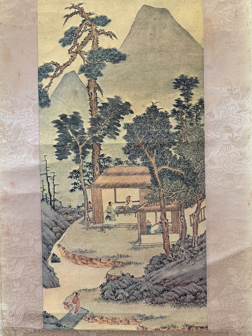Japanese Landscape Kakemono with Calligraphy – Edo Literati Style Mountain Village Scroll