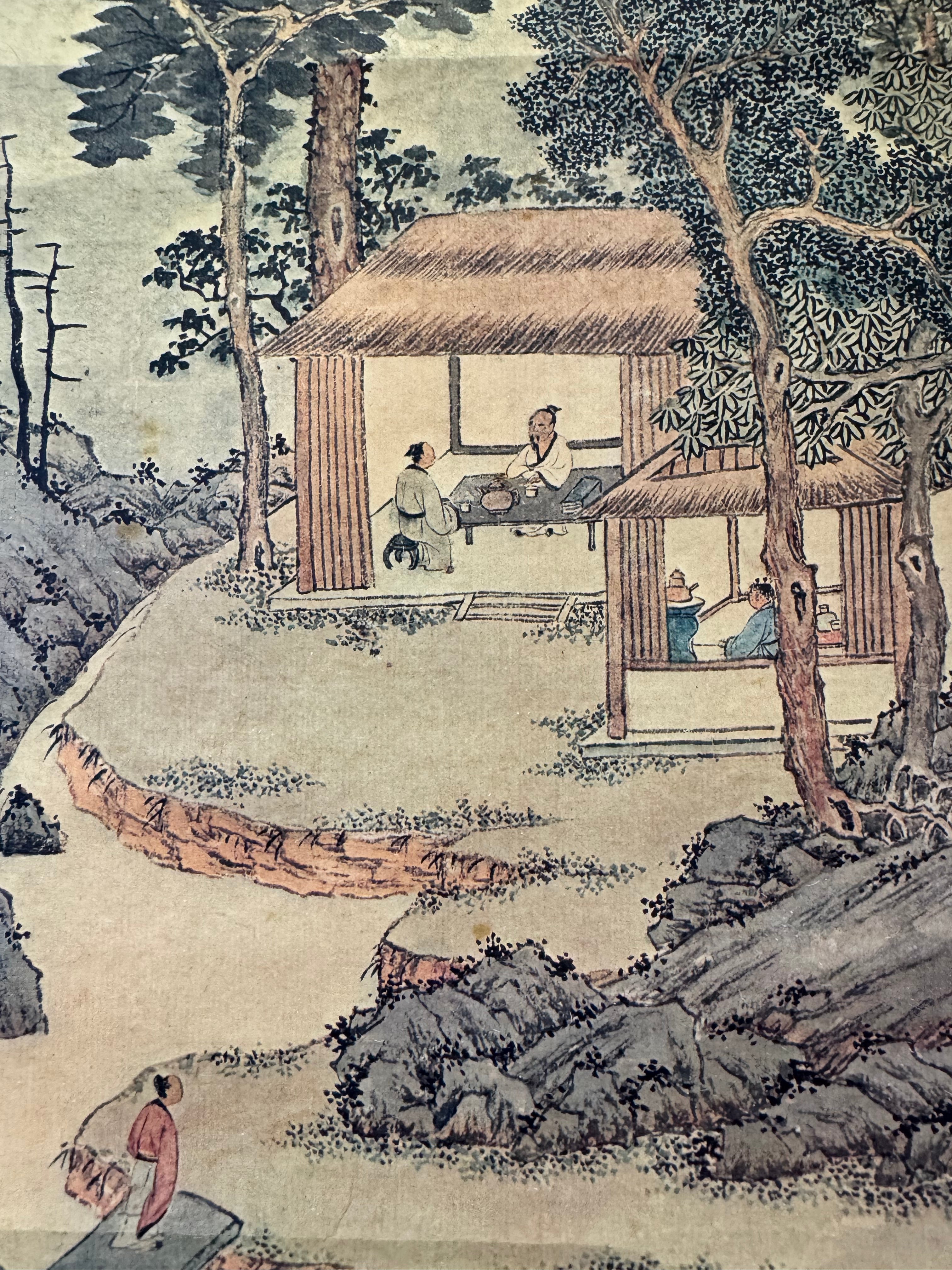 Japanese Landscape Kakemono with Calligraphy – Edo Literati Style Mountain Village Scroll