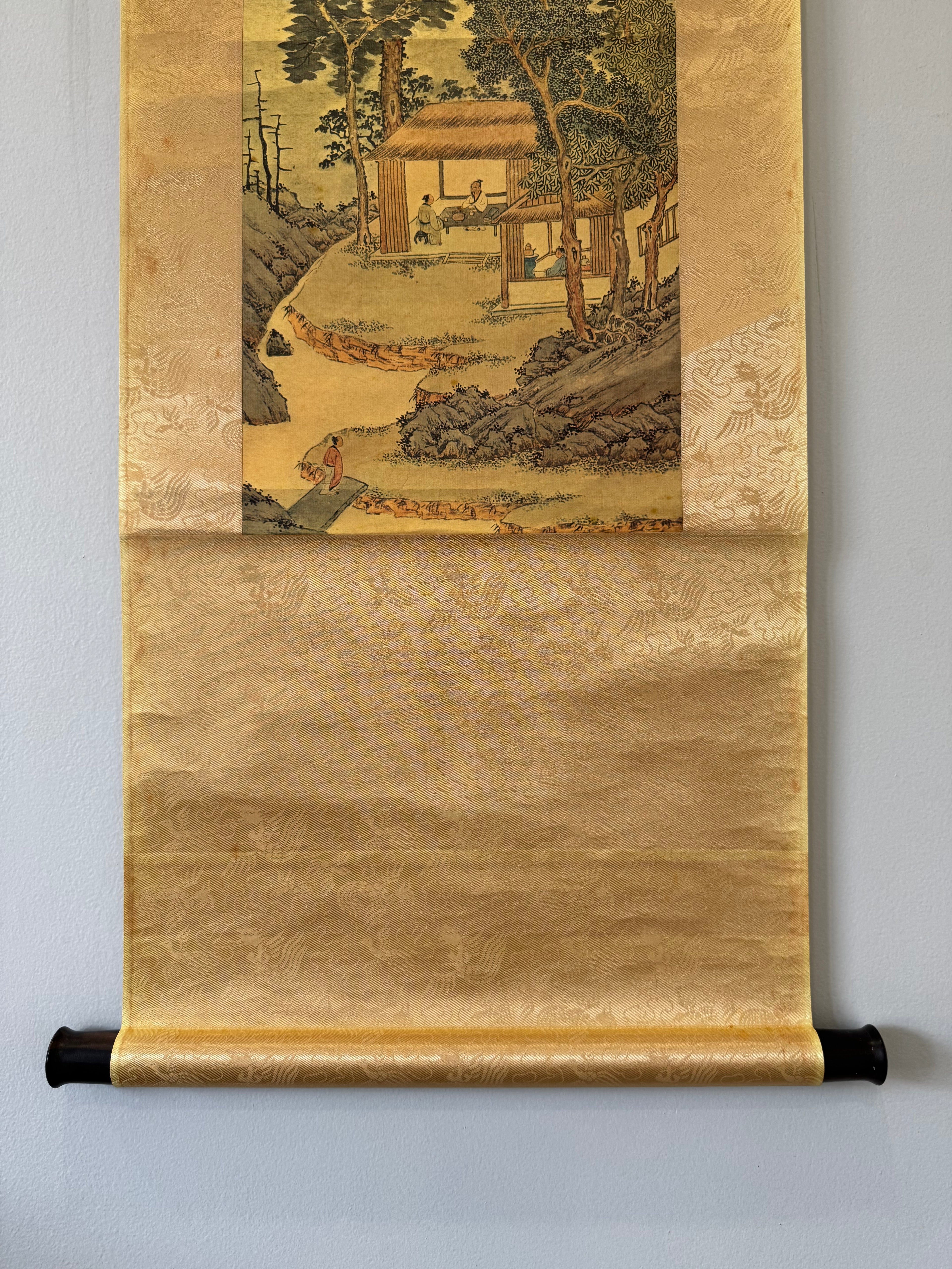 Japanese Landscape Kakemono with Calligraphy – Edo Literati Style Mountain Village Scroll