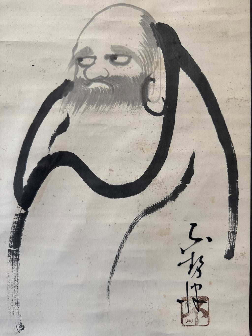 Japanese Zen Daruma Kakemono – Minimalist Bodhidharma Ink Painting – Edo Style Scroll