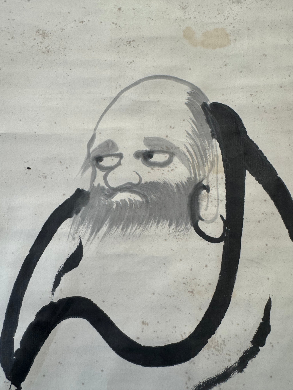Japanese Zen Daruma Kakemono – Minimalist Bodhidharma Ink Painting – Edo Style Scroll