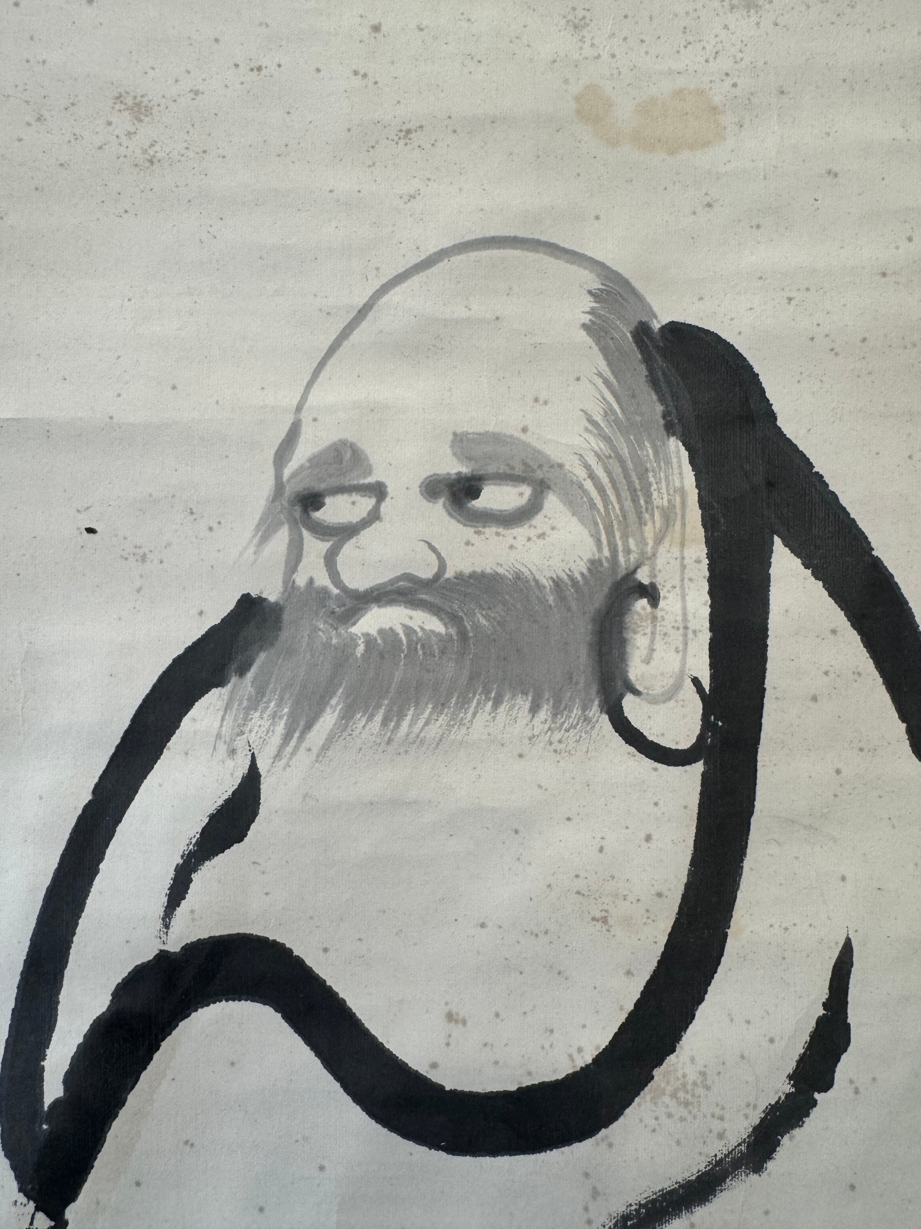 Japanese Zen Daruma Kakemono – Minimalist Bodhidharma Ink Painting – Edo Style Scroll