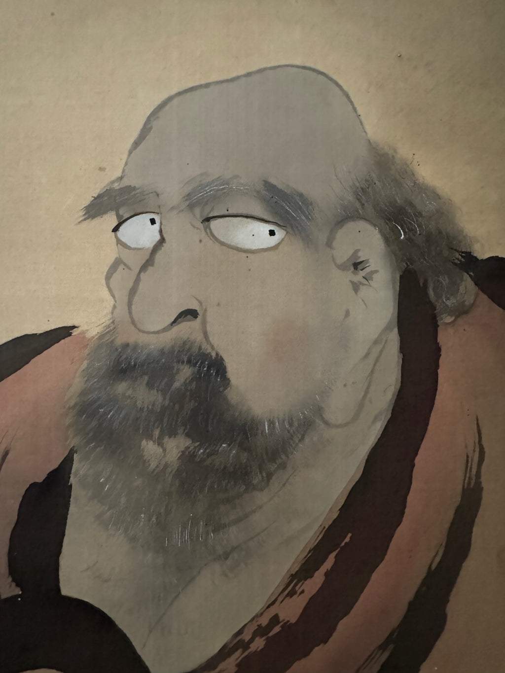 Japanese Daruma Kakemono – Edo Period Zen Painting – Bodhidharma in Red Robe