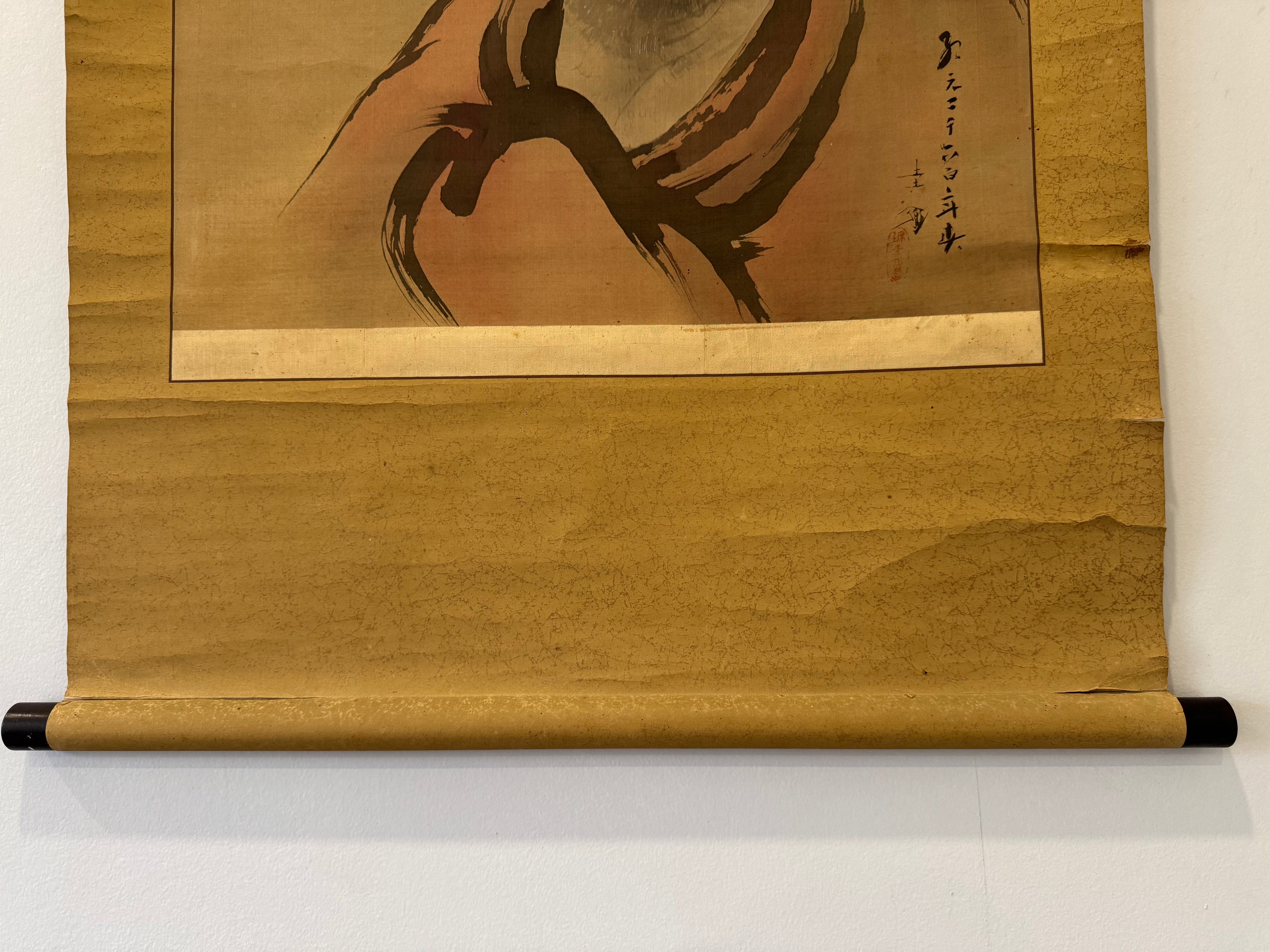 Japanese Daruma Kakemono – Edo Period Zen Painting – Bodhidharma in Red Robe