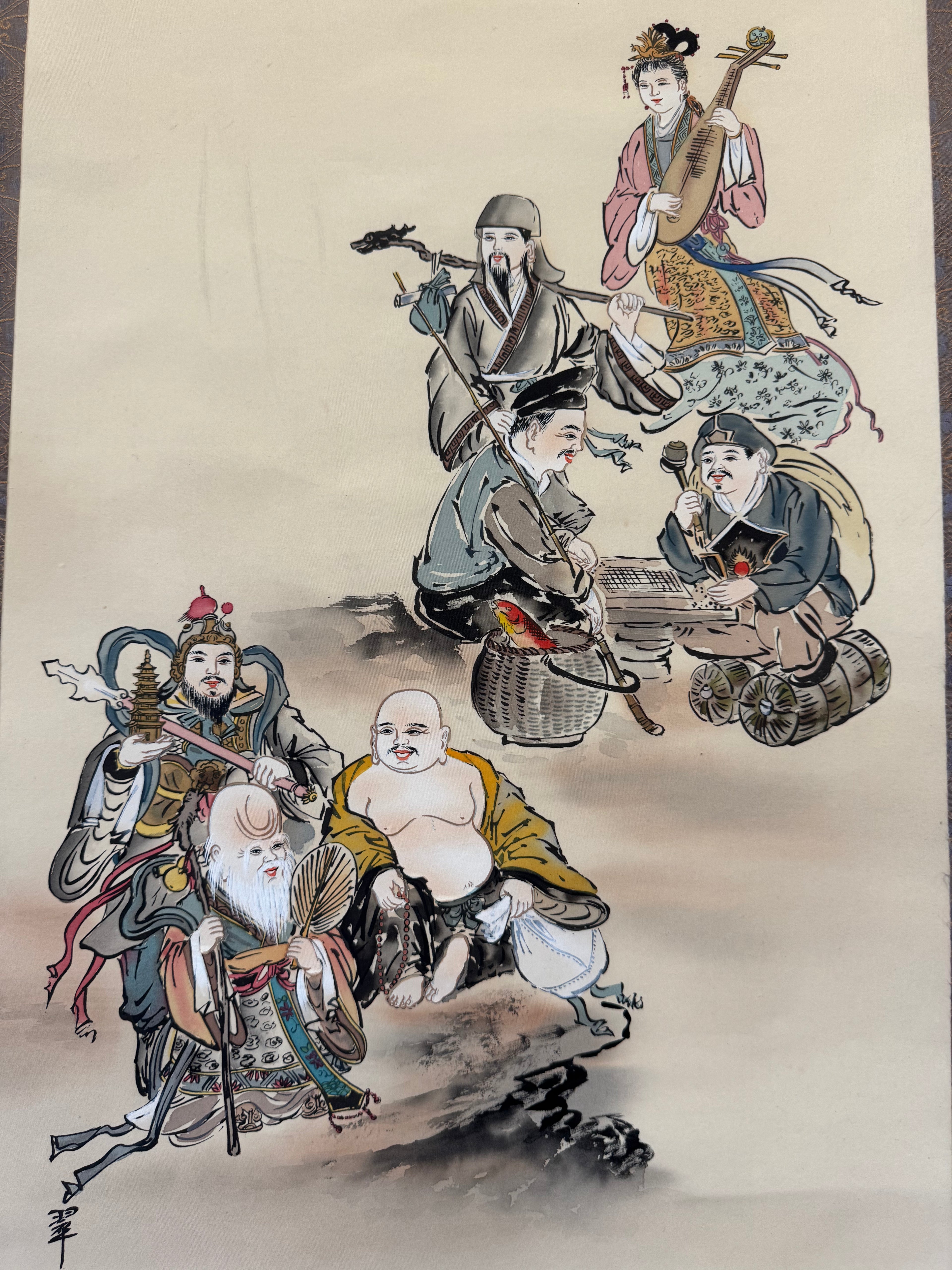 Japanese Seven Lucky Gods Kakemono Scroll Print – Shichifukujin – Symbol of Fortune & Prosperity