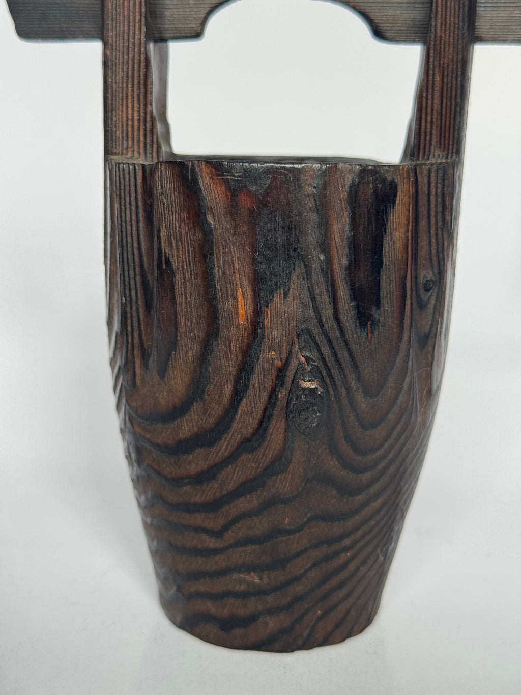 Japanese Wooden Ikebana Vase with Handle – Solid Wood Flower Vessel with Copper Liner