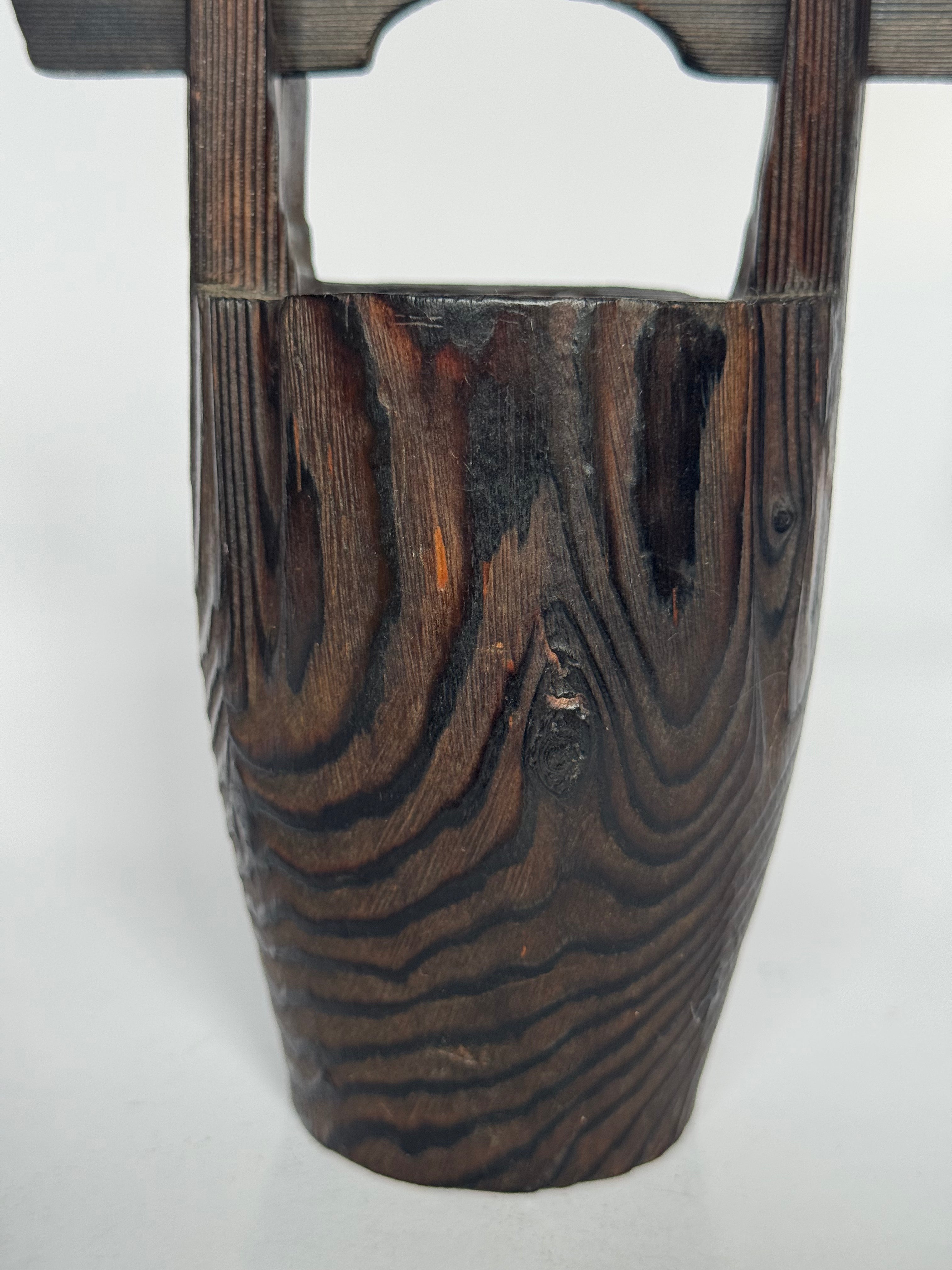 Japanese Wooden Ikebana Vase with Handle – Solid Wood Flower Vessel with Copper Liner