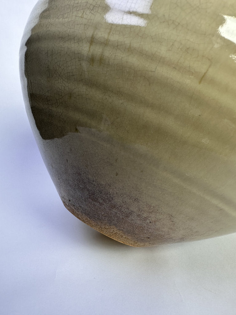 Vintage Japanese Ceramic Vase, Large Round Form, Matte Crackle Glaze