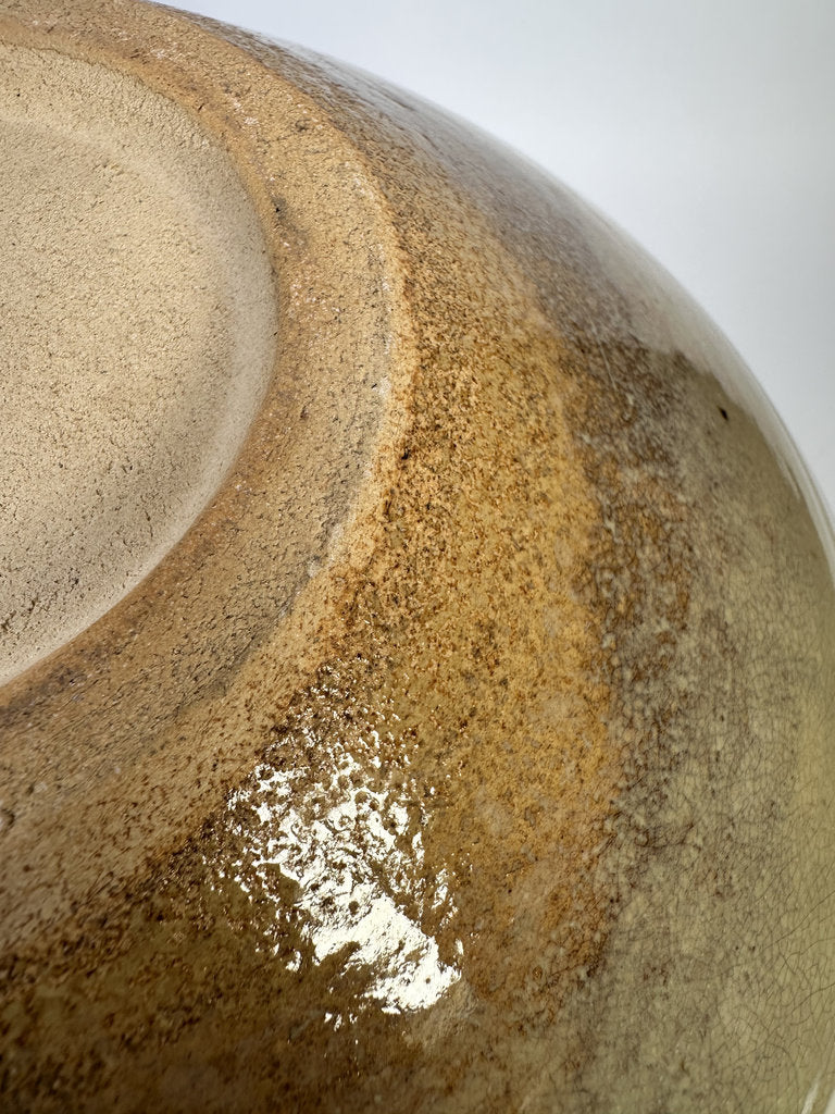 Vintage Japanese Ceramic Vase, Large Round Form, Matte Crackle Glaze
