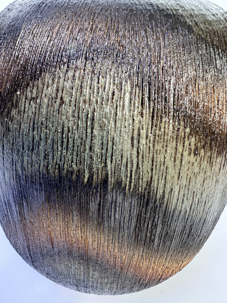 Vintage Japanese Shigaraki Vase, Signed, Carved Texture Fire Gradient