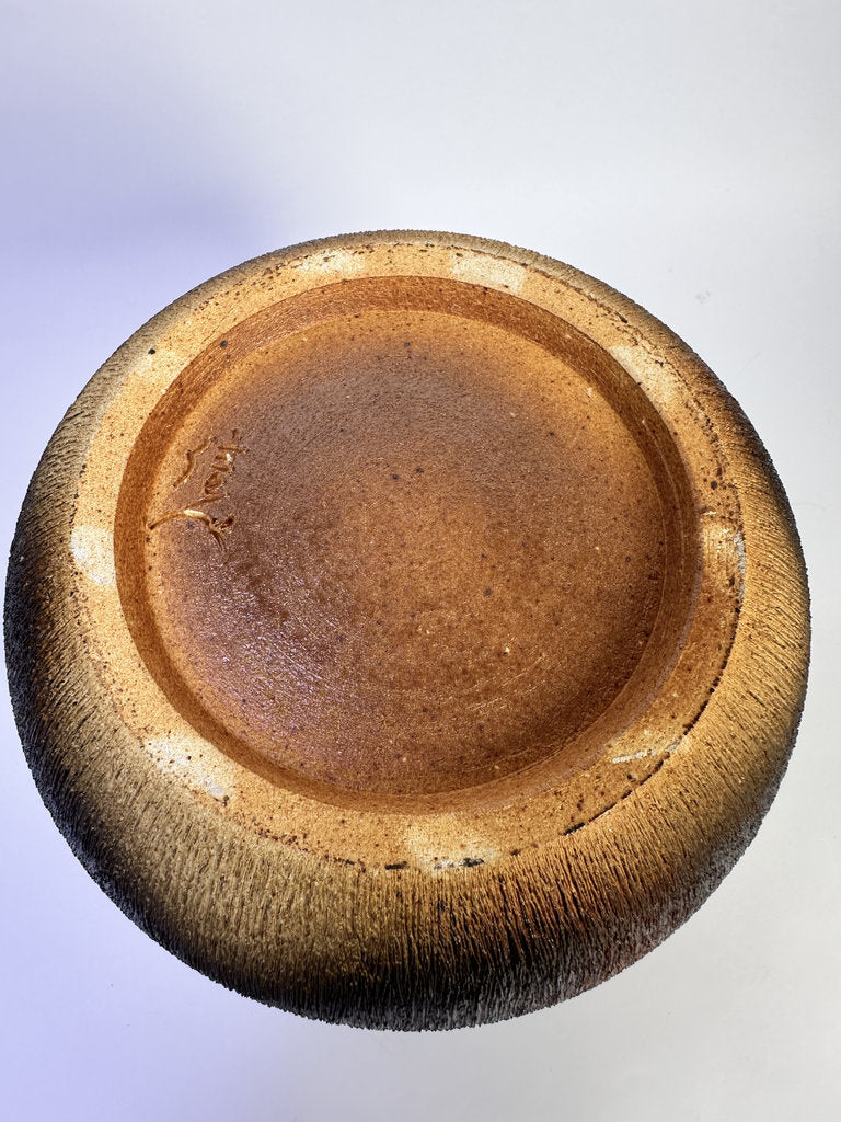 Vintage Japanese Shigaraki Vase, Signed, Carved Texture Fire Gradient