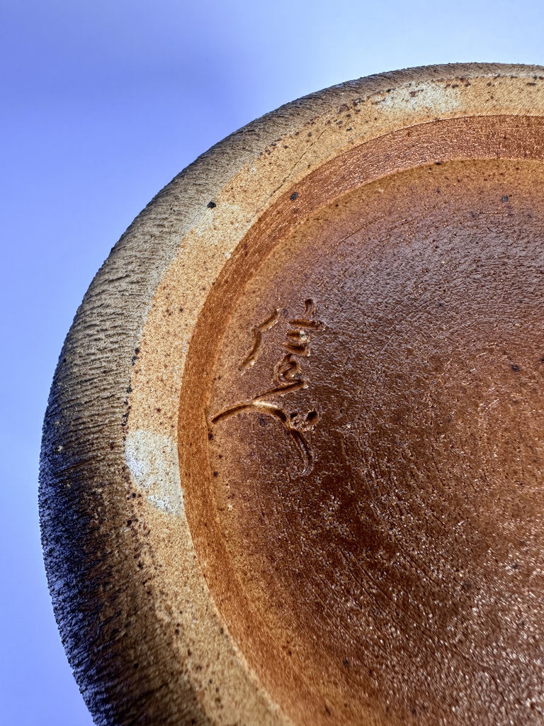 Vintage Japanese Shigaraki Vase, Signed, Carved Texture Fire Gradient