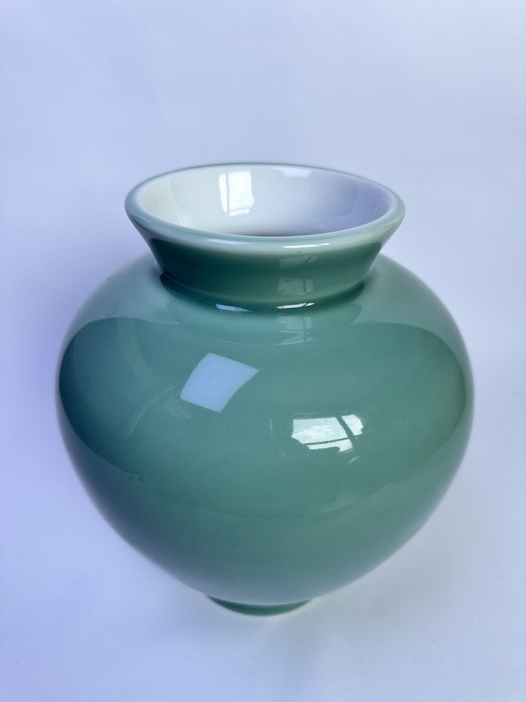 Vintage Japanese Celadon Vase, Seiji Glaze, Jade Green Ceramic Jar, Boxed