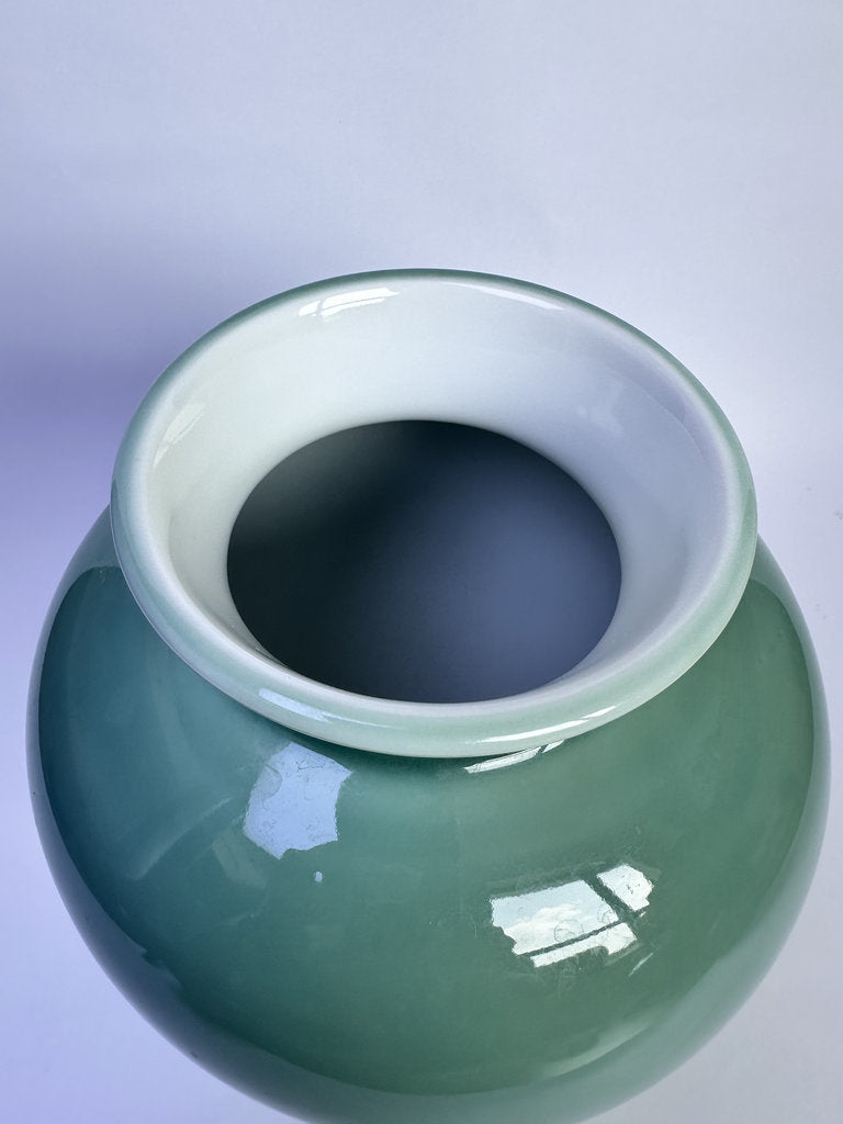 Vintage Japanese Celadon Vase, Seiji Glaze, Jade Green Ceramic Jar, Boxed
