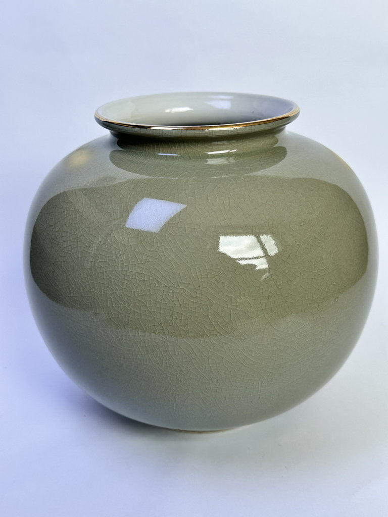 Vintage Kutani Ware Vase, Hand Painted Peony & Bird Ceramic Hanaire, Crackle Glaze Japanese Floral Vessel