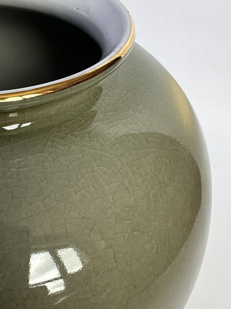 Vintage Kutani Ware Vase, Hand Painted Peony & Bird Ceramic Hanaire, Crackle Glaze Japanese Floral Vessel