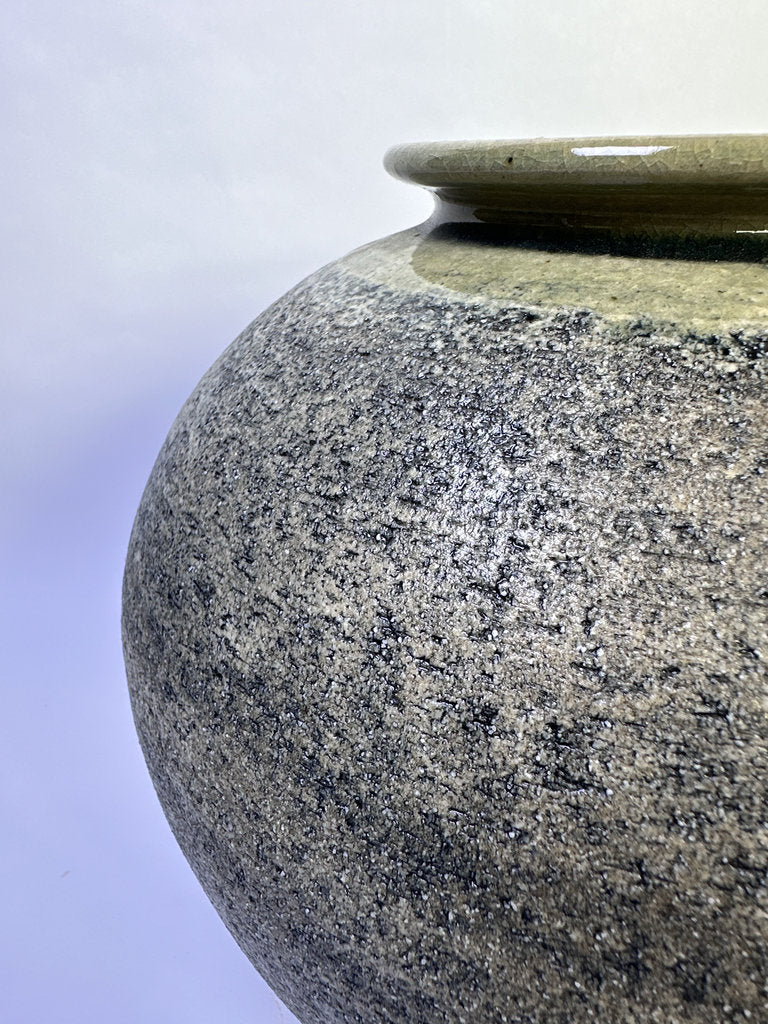 Vintage Japanese Kyoto Studio Vase, Sabi Textured Stoneware, Gold Leaf Kinsai Accents, Ash Drip Rim, Handmade