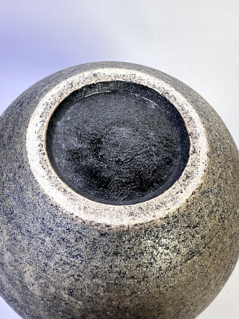 Vintage Japanese Kyoto Studio Vase, Sabi Textured Stoneware, Gold Leaf Kinsai Accents, Ash Drip Rim, Handmade