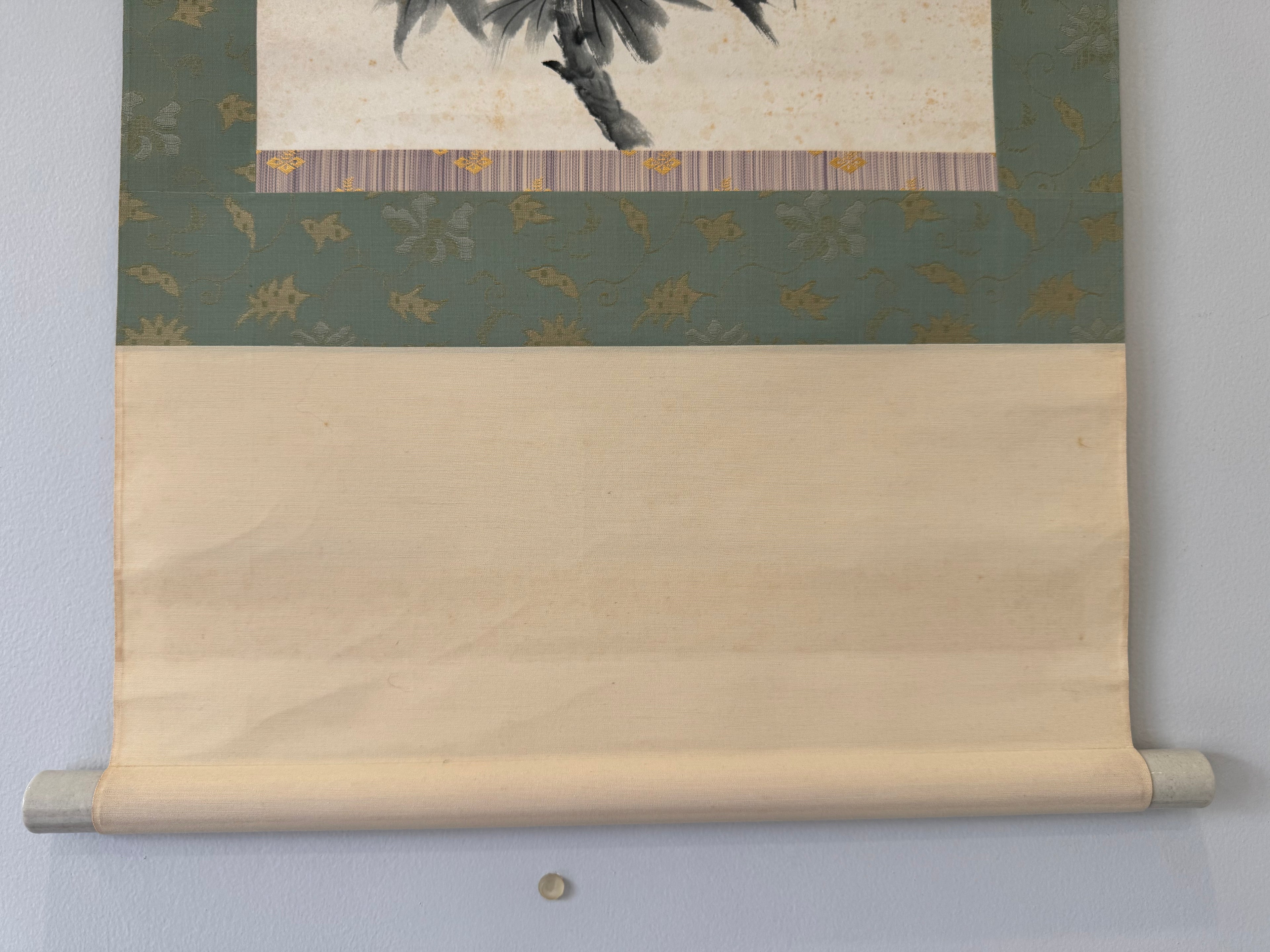 Vintage Japanese Ink Flower Hanging Scroll – Peony Blossom in Monochrome Brushwork