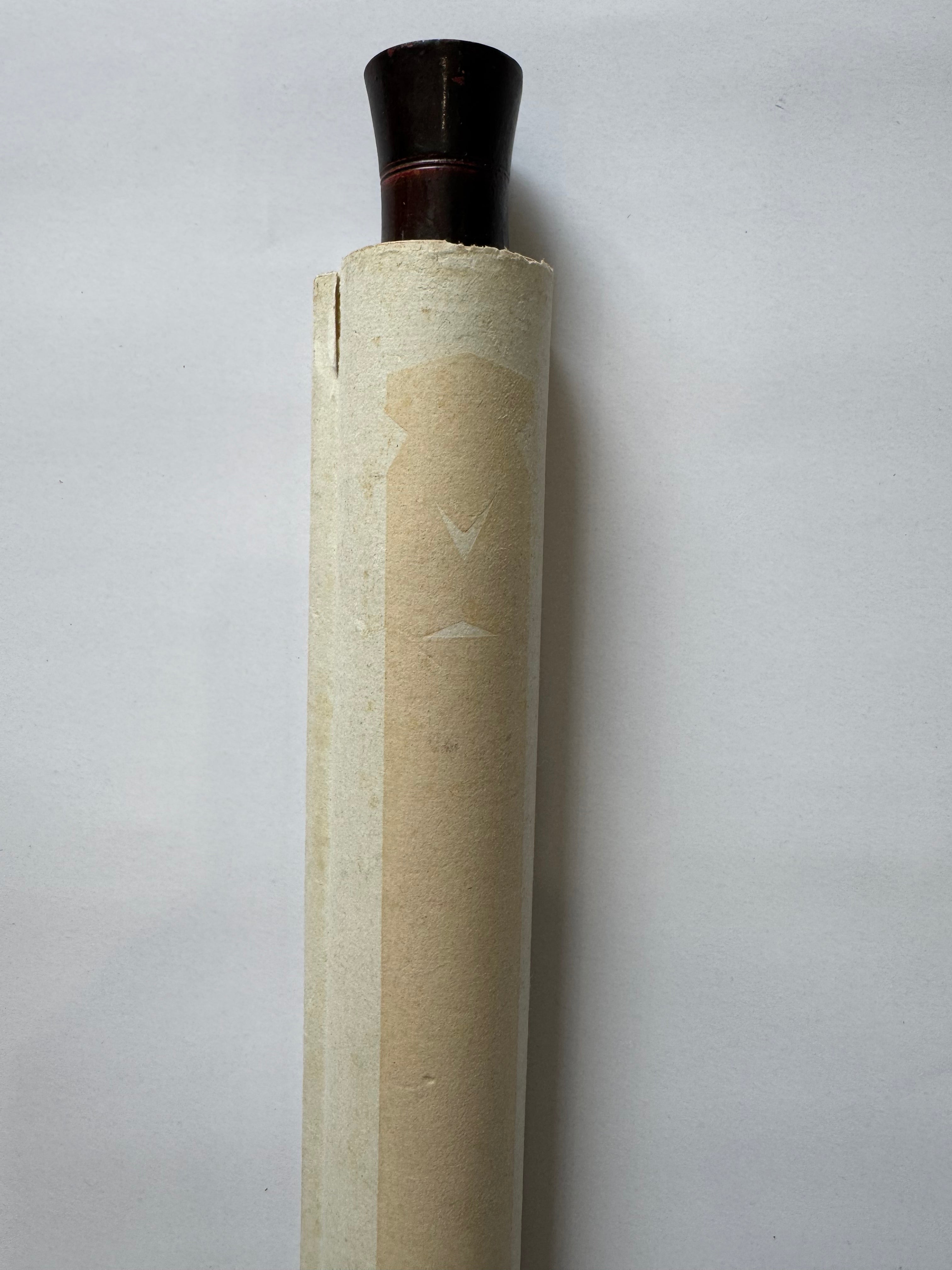 Vintage Japanese Ink Landscape Hanging Scroll – Mountain Scene with Poetic Inscription