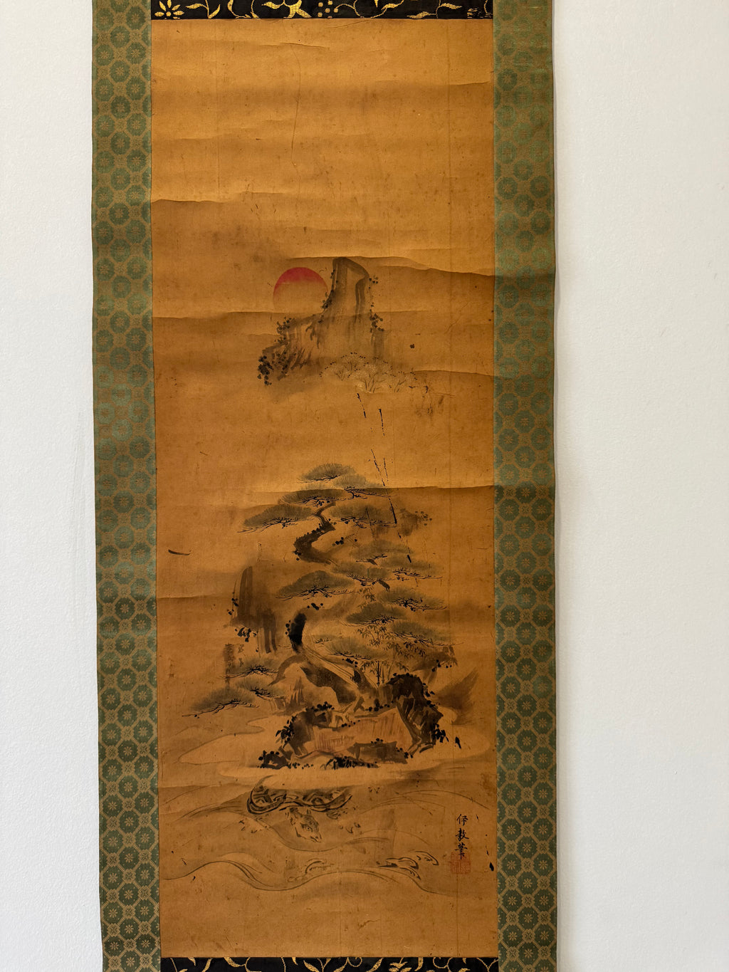 Japanese Hanging Scroll Painting – Sunrise and Pine, Ikyo, Nagaoka Domain Official Painter