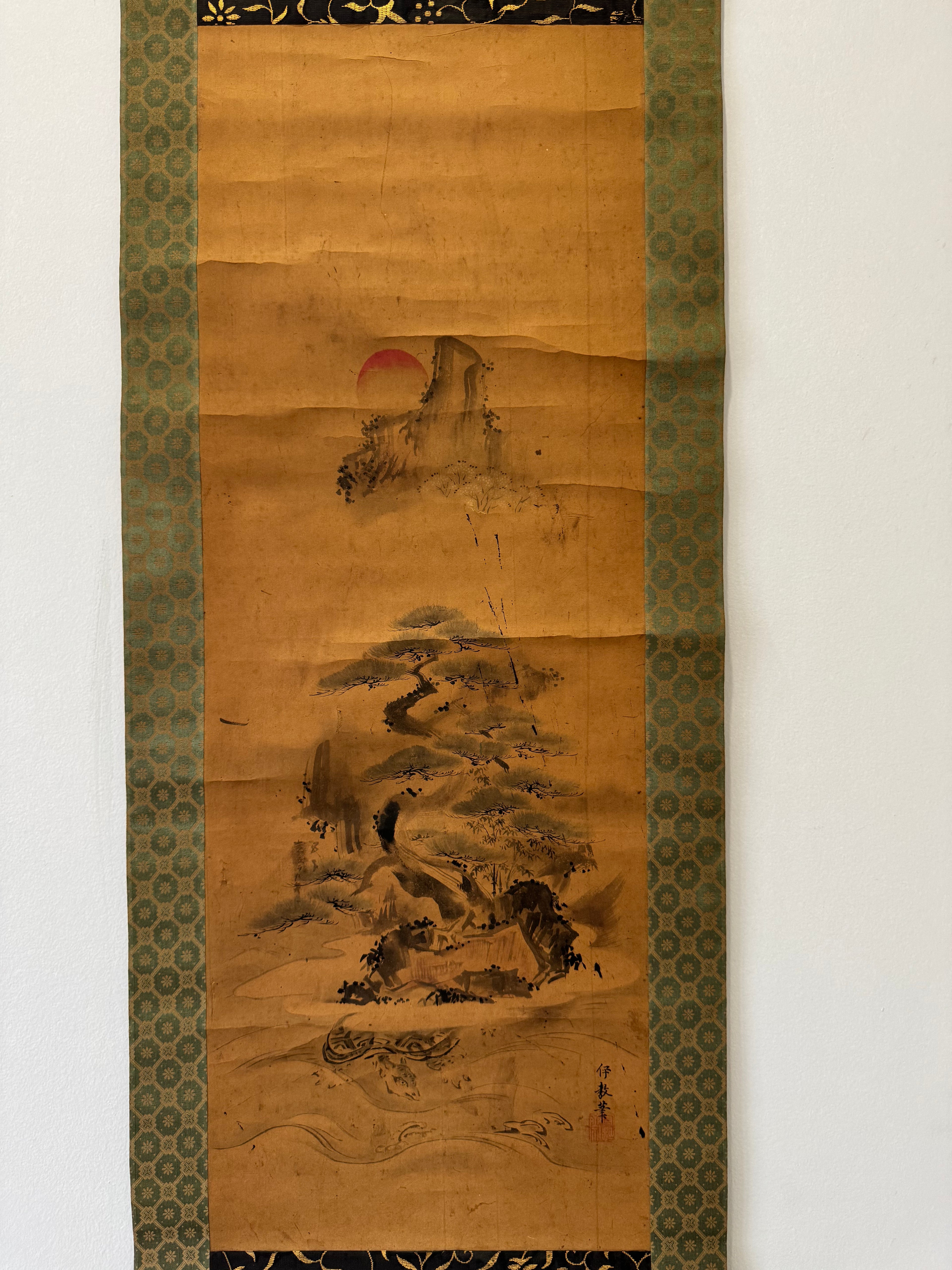 Japanese Hanging Scroll Painting – Sunrise and Pine, Ikyo, Nagaoka Domain Official Painter