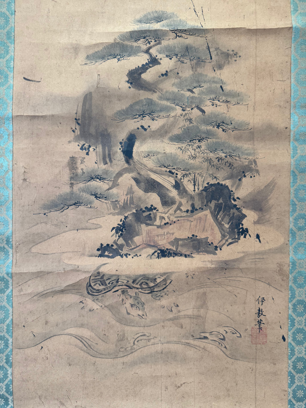Japanese Hanging Scroll Painting – Sunrise and Pine, Ikyo, Nagaoka Domain Official Painter
