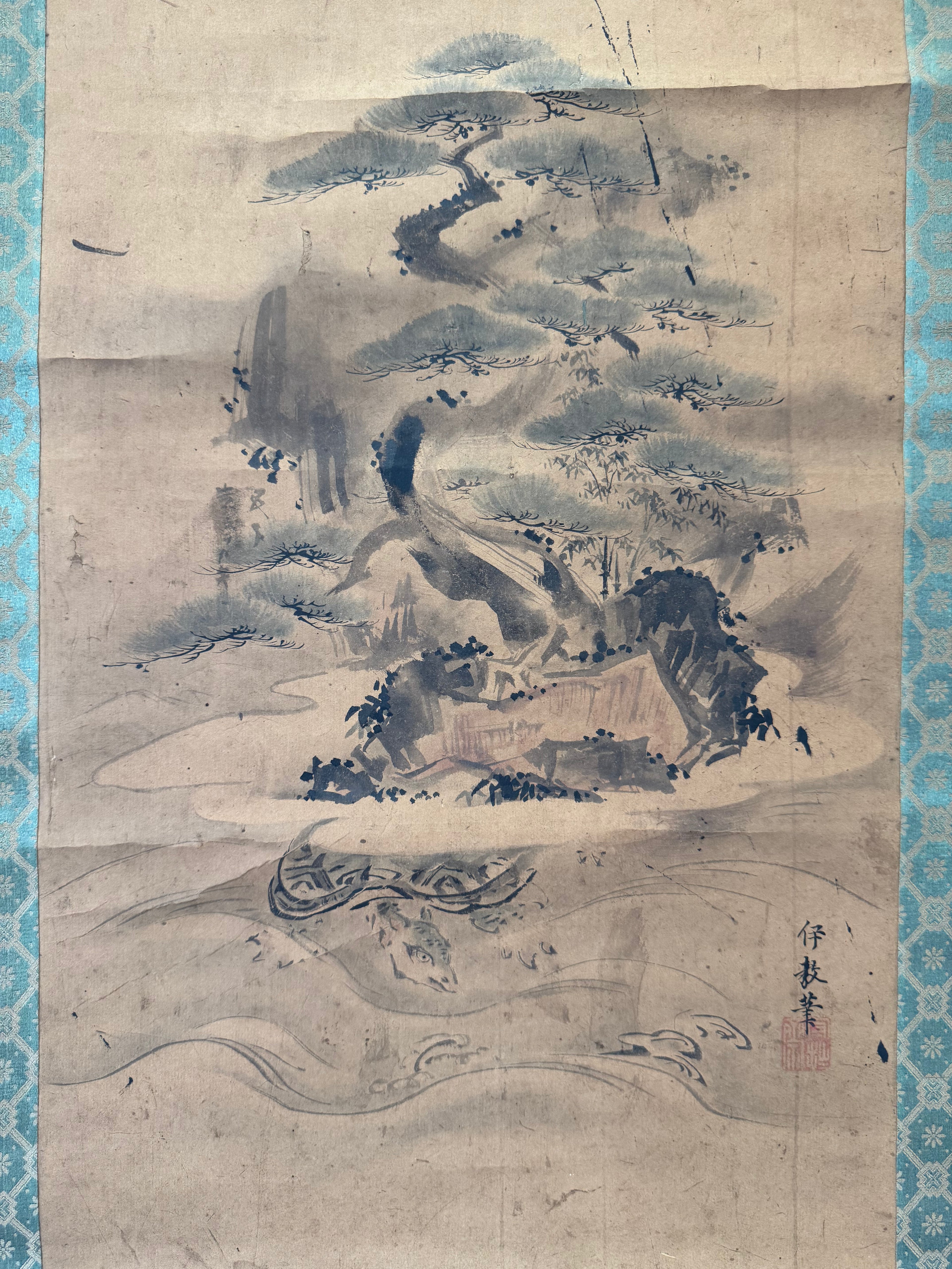 Japanese Hanging Scroll Painting – Sunrise and Pine, Ikyo, Nagaoka Domain Official Painter