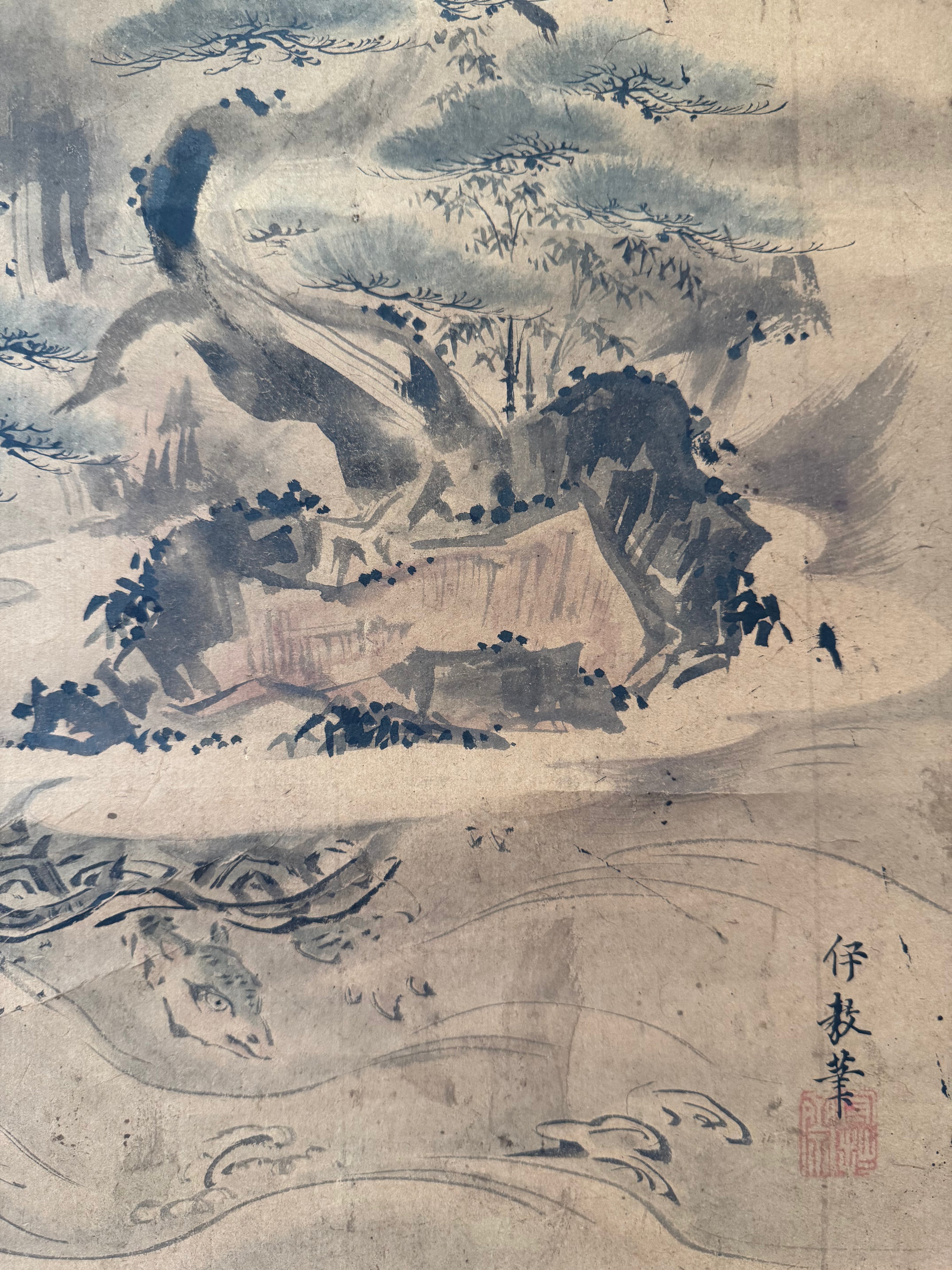 Japanese Hanging Scroll Painting – Sunrise and Pine, Ikyo, Nagaoka Domain Official Painter