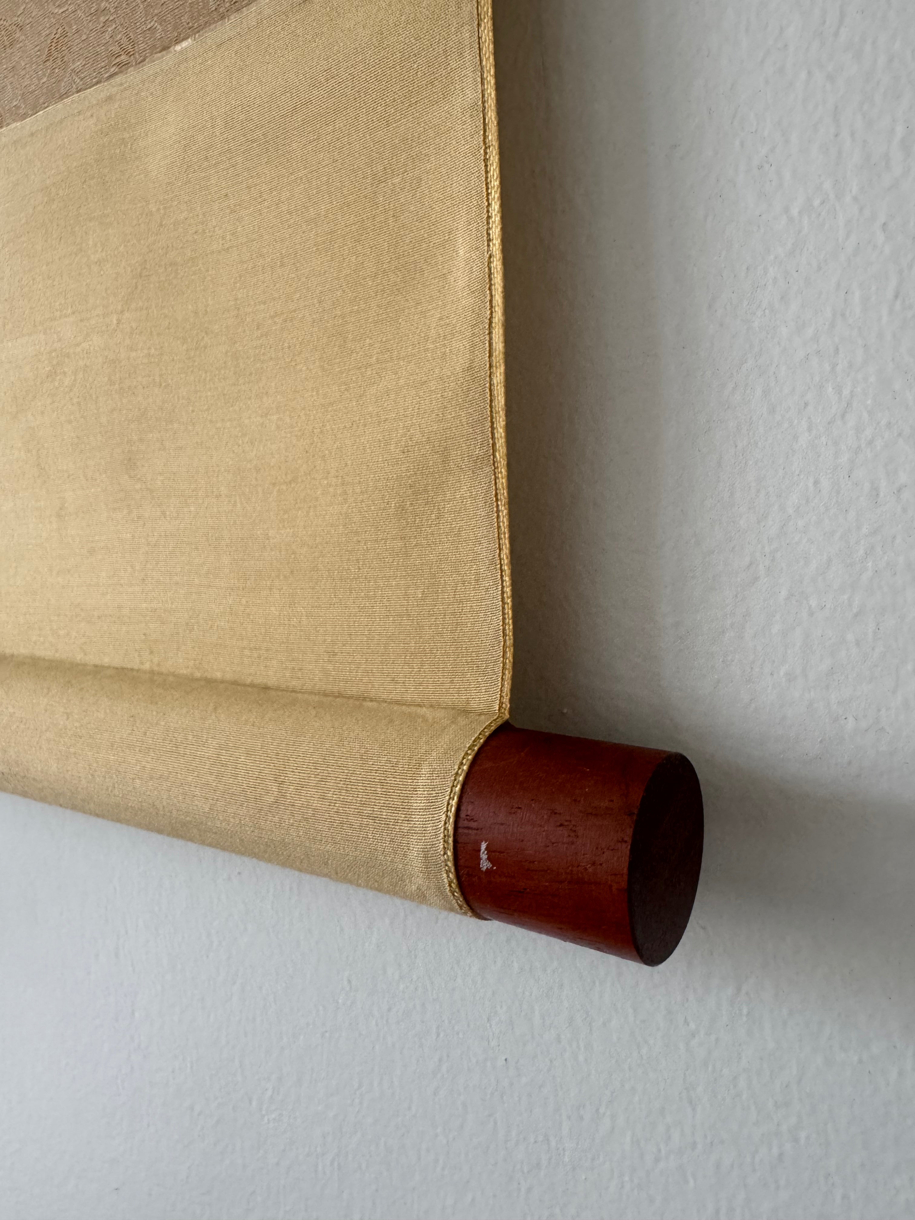 Vintage Japanese Landscape Scroll – Ink Painting of Riverside House and Mountains