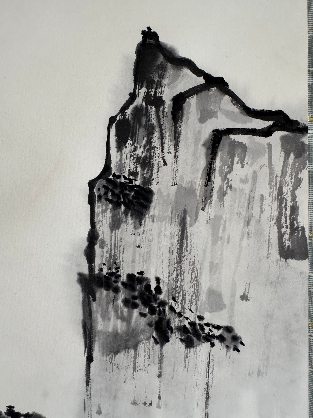 Vintage Japanese Landscape Scroll – Minimal Mountain Ink Painting on Washi Paper