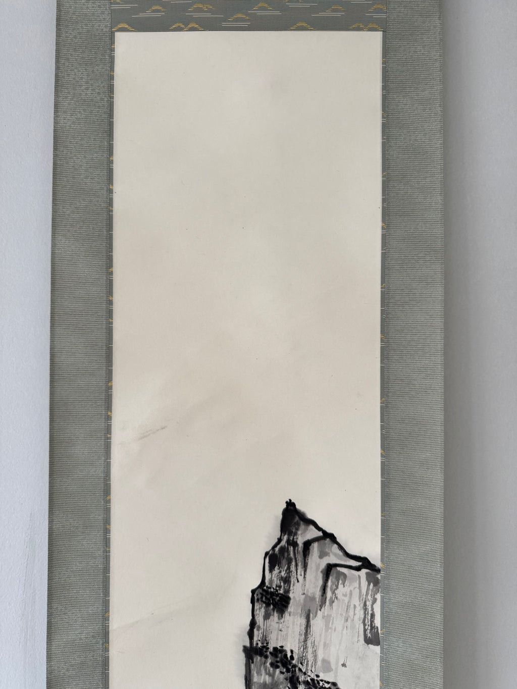 Vintage Japanese Landscape Scroll – Minimal Mountain Ink Painting on Washi Paper