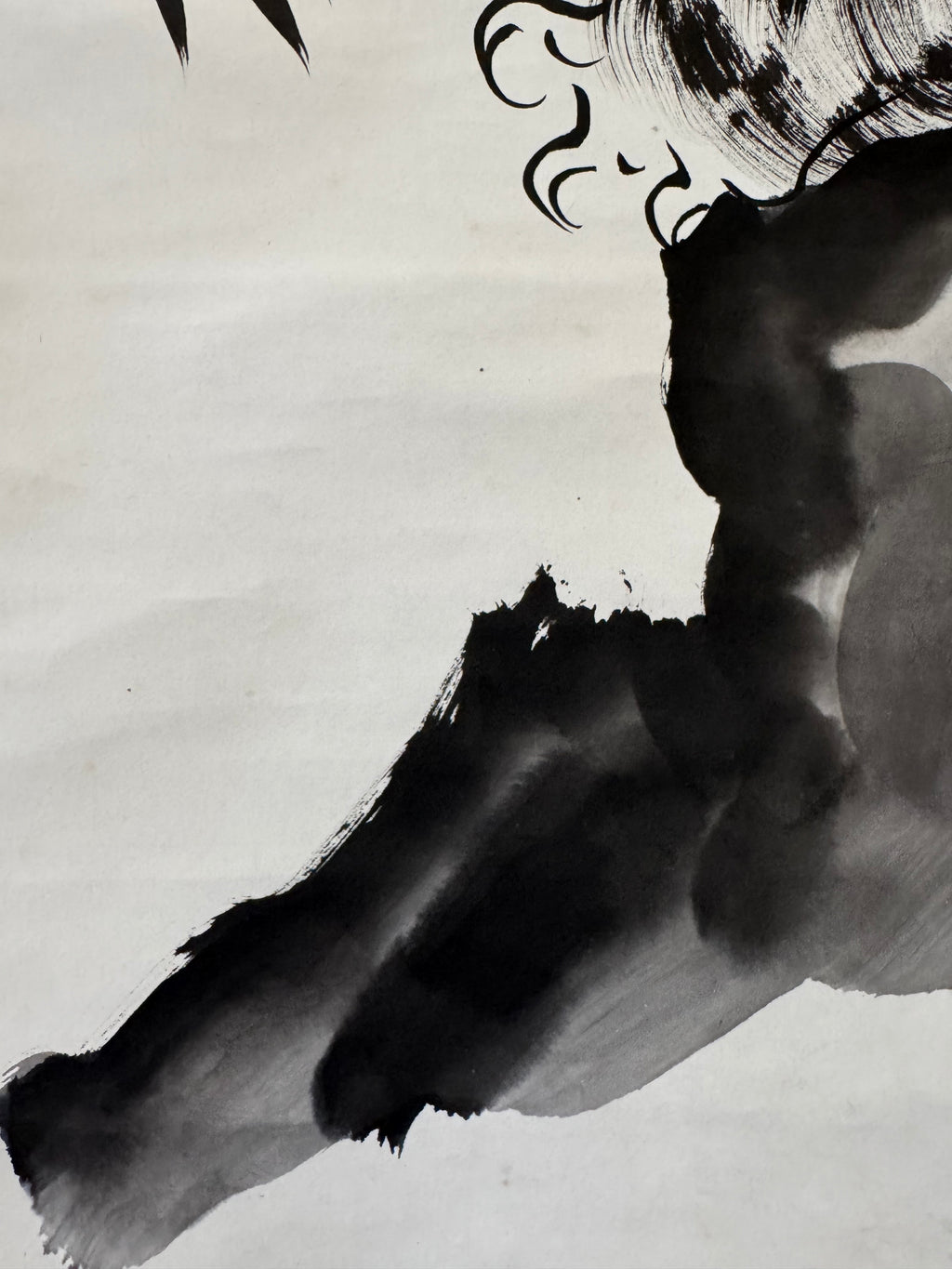 Vintage Japanese Ink Painting Scroll – Tiger and Bamboo with Calligraphy