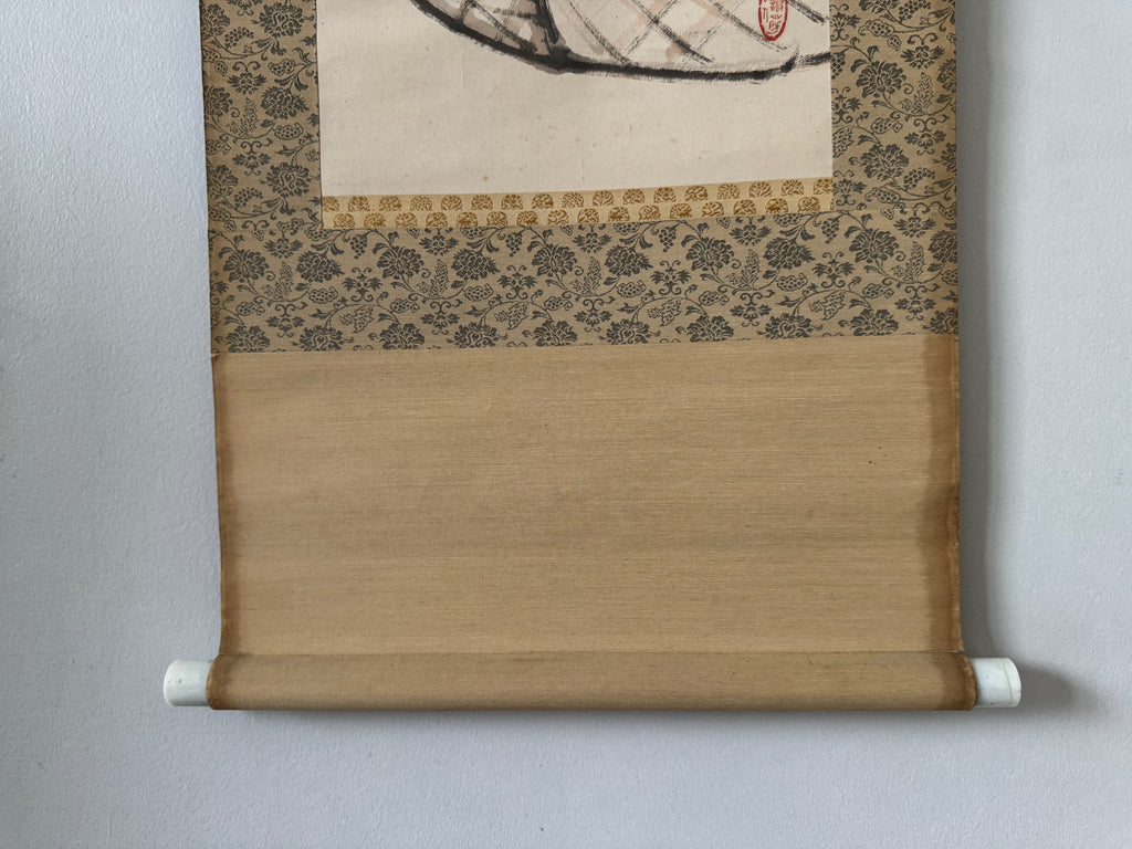 Japanese Cormorant Hanging Scroll – Vintage Ukai Fishing Kakemono with Haiku Calligraphy, Edo–Meiji Folk Literati Ink Painting