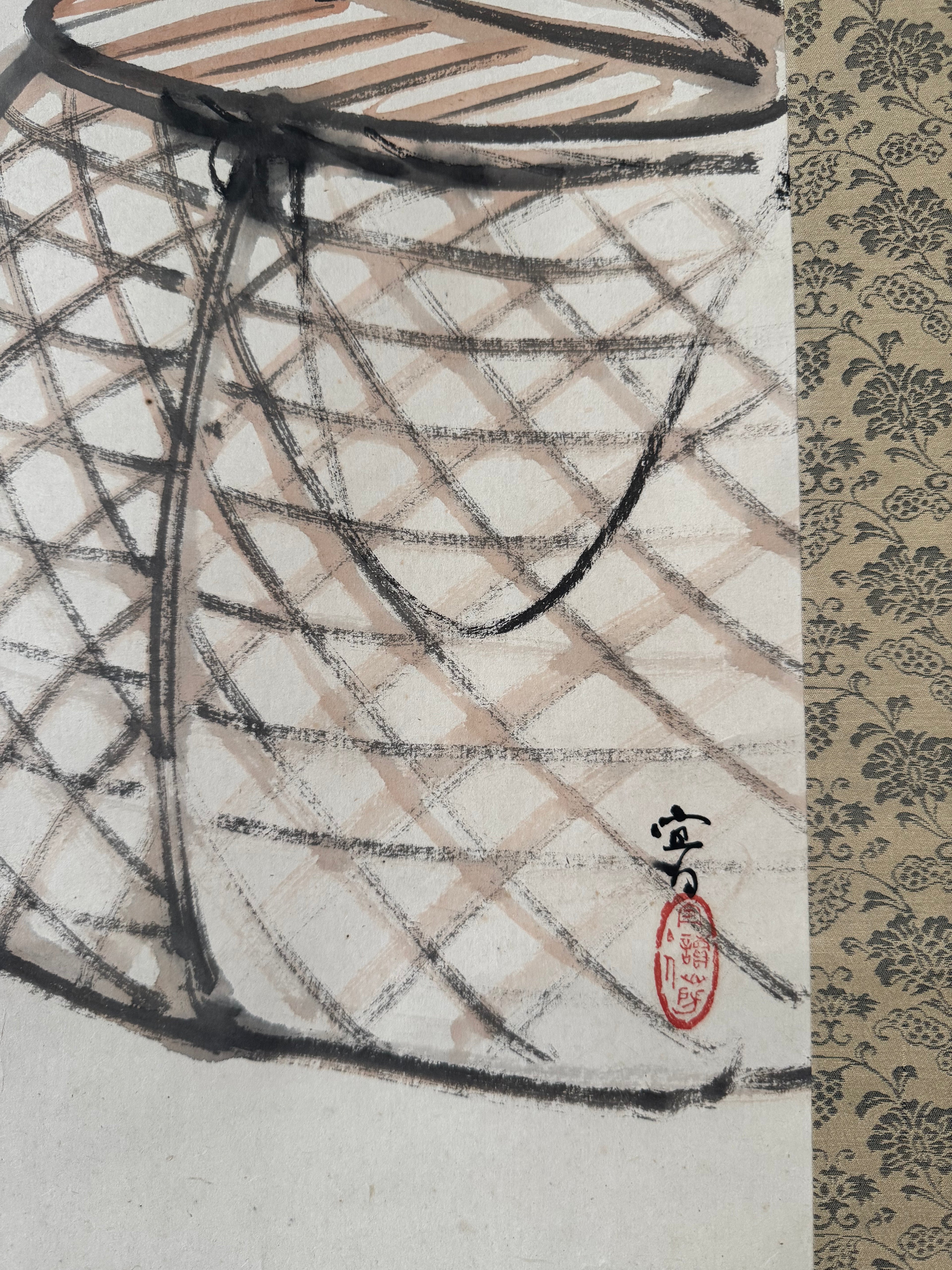 Japanese Cormorant Hanging Scroll – Vintage Ukai Fishing Kakemono with Haiku Calligraphy, Edo–Meiji Folk Literati Ink Painting