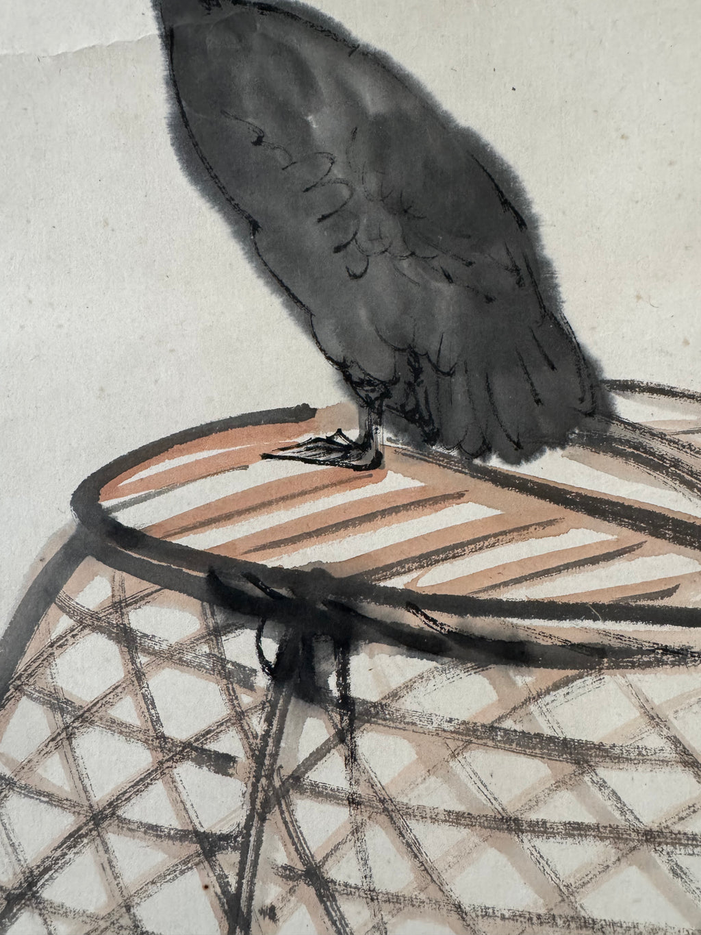 Japanese Cormorant Hanging Scroll – Vintage Ukai Fishing Kakemono with Haiku Calligraphy, Edo–Meiji Folk Literati Ink Painting