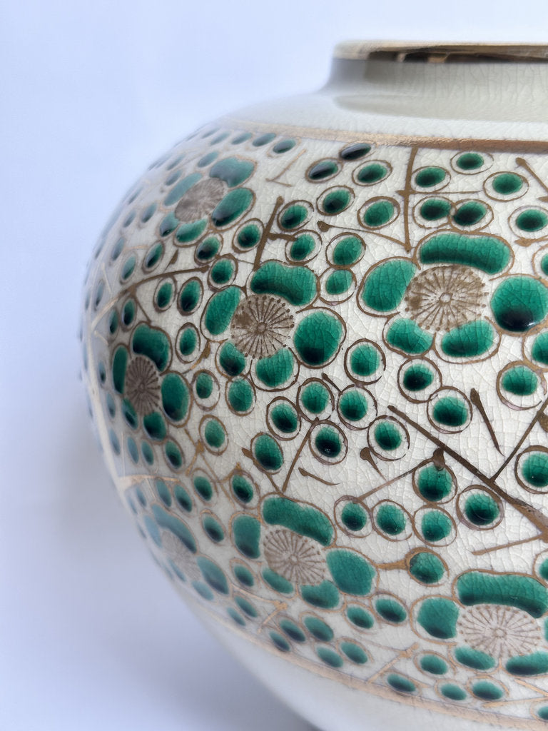 Vintage Kutani Vase, Japanese Plum Blossom Ceramic, Moriage Gold Gilt Ikebana Vessel